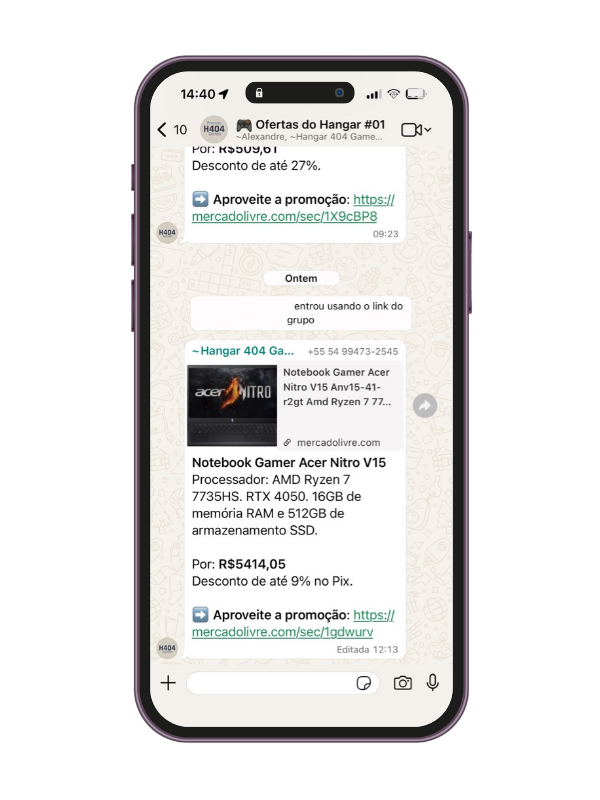 grupo de ofertas no whatsapp do canal hangar 404 games